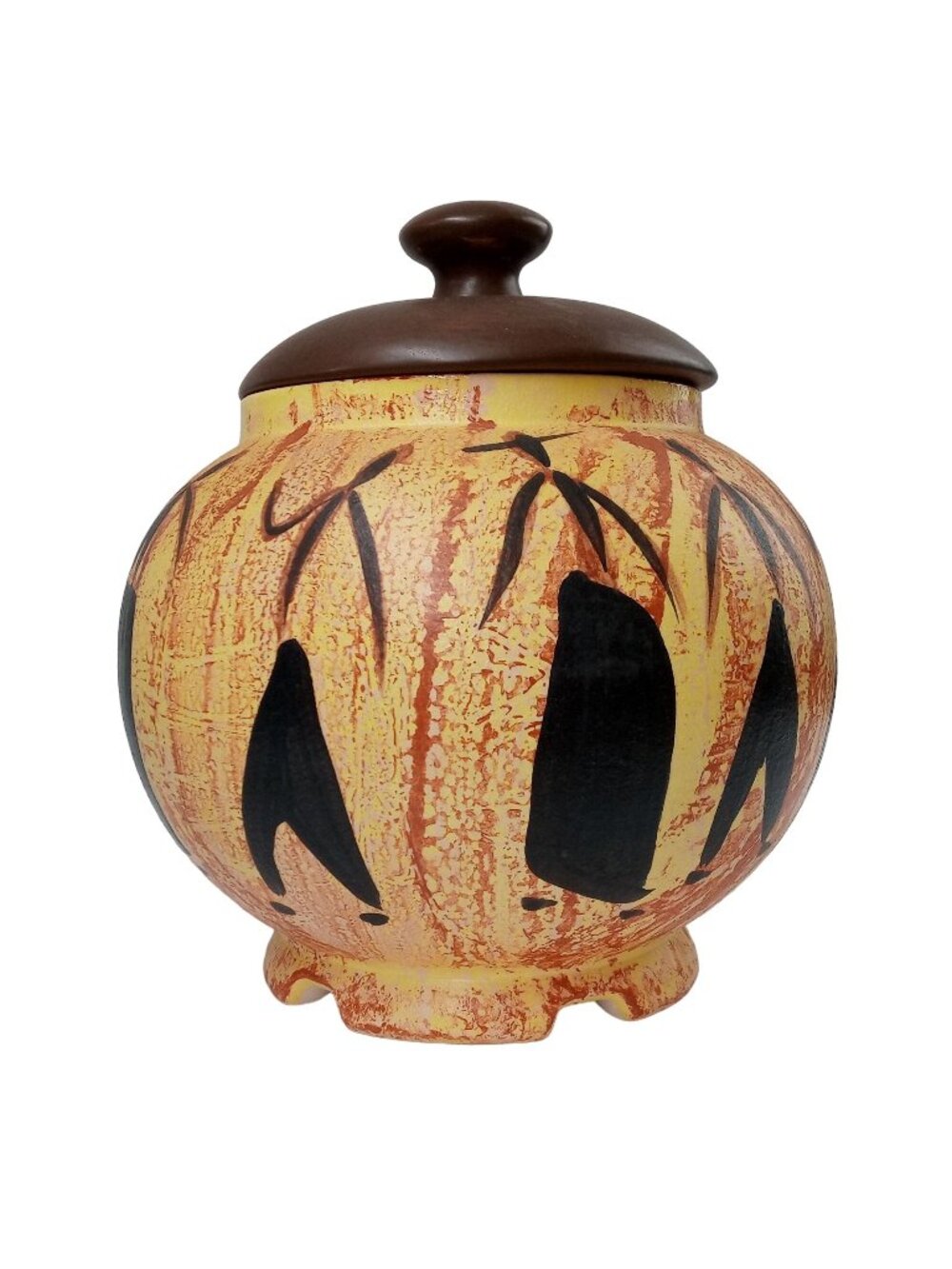 Vintage Dancing Figures Lidded Pot Ceramic Brown Cookie Biscuit Jar